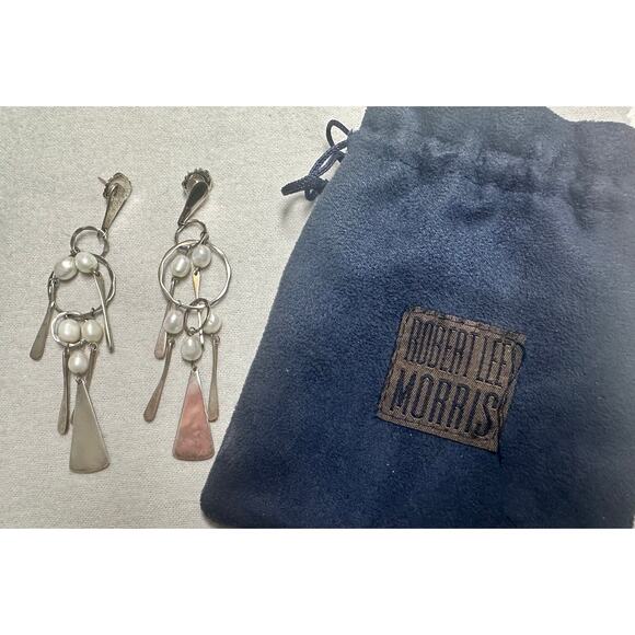 Robert Lee Morris Handmade Silver and Cultured Pearl Earrings - Picture 3 of 10